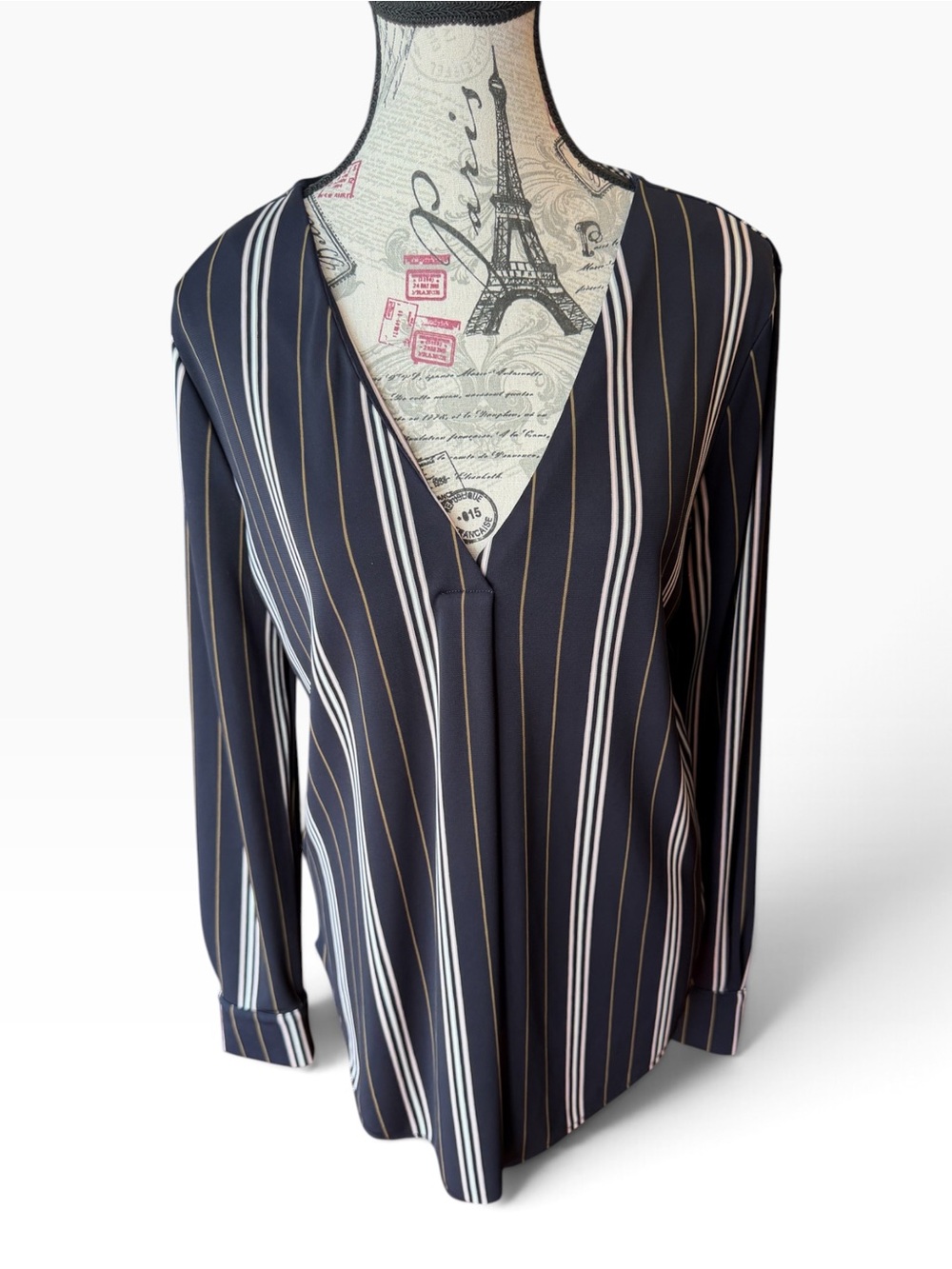 Ann Taylor Black Striped V-Neck Blouse